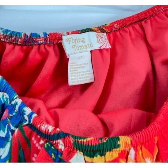 Flying Tomato Sz 2X Hawaiian Tropical Floral Print Off Shoulder Ruffled Dress - Picture 6 of 6